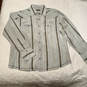 7DIAMONDS Men’s Large Western Blue Striped Shirt with Pearl Snaps *LIKE NEW